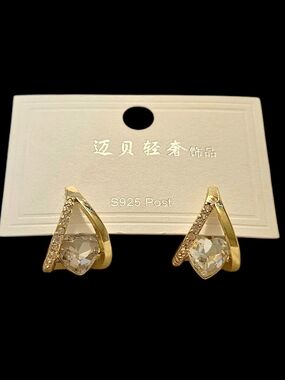 🚨5/$25 Gold Teardrop S925 Heart-Cut Crystal Earrings with Pavé Accents